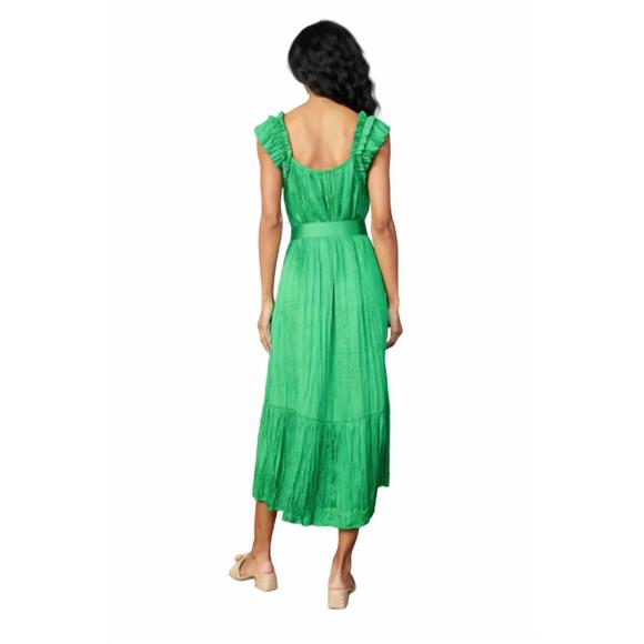 NEW CURRENT AIR crinkled ruffled shoulder midi dress in emerald green - Picture 4 of 4